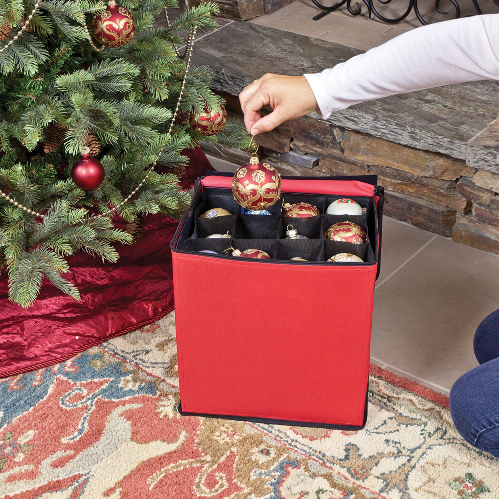 Red & Black Zip Up Christmas Ornament Storage Box